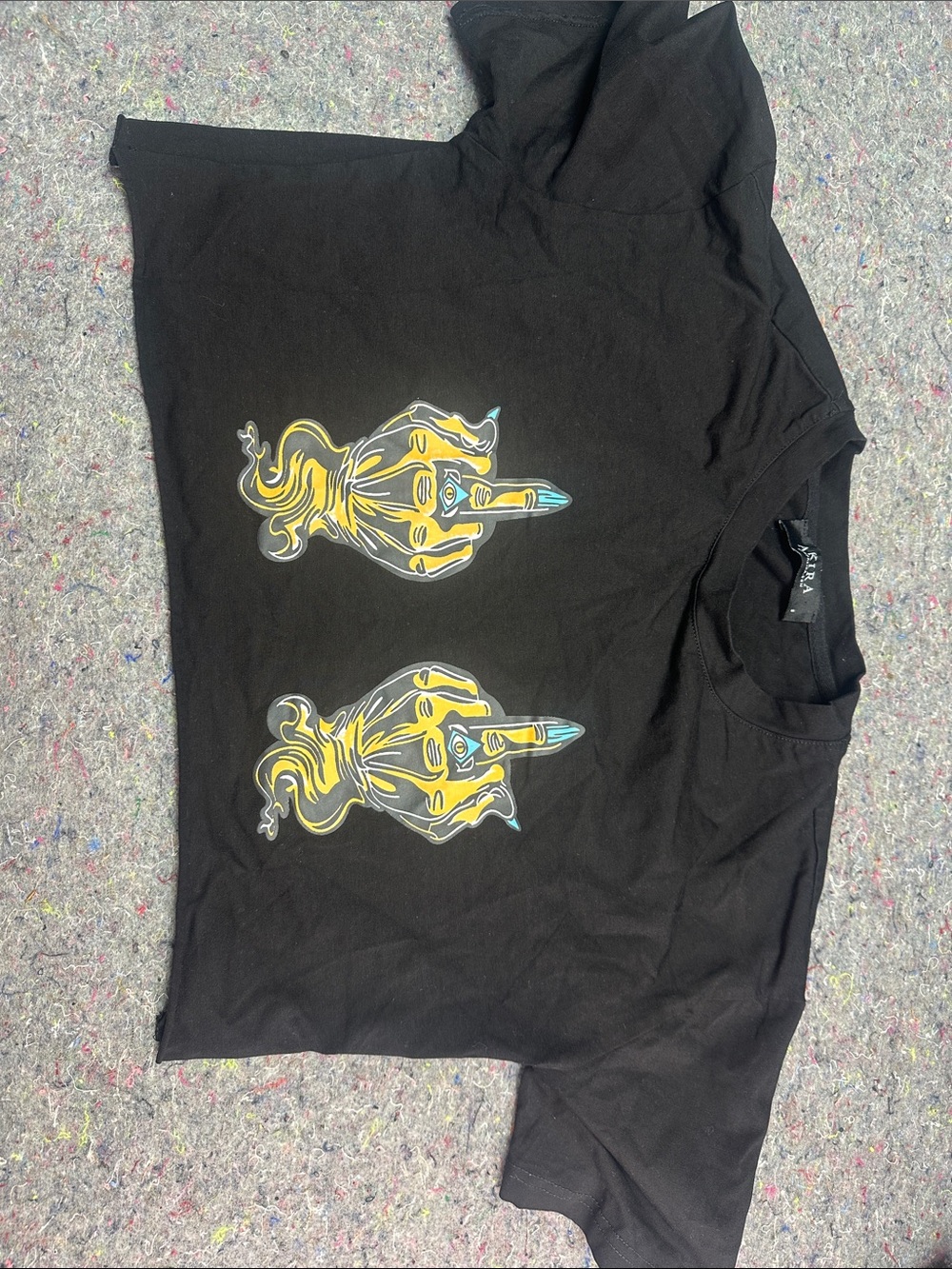 AKIRA Black Short-Sleeve Tee with Yellow and Blue Graphic
